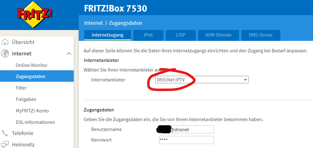 Fritz!Box Internet-Zugangsdaten