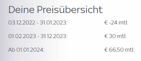 Preisübersicht im Kundenportal der Sky-Webseite